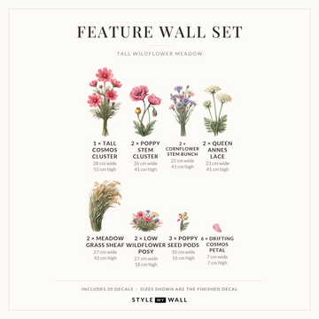 Tall Wildflower Meadow Wall Sticker Decals: Feature Wall Set sizes