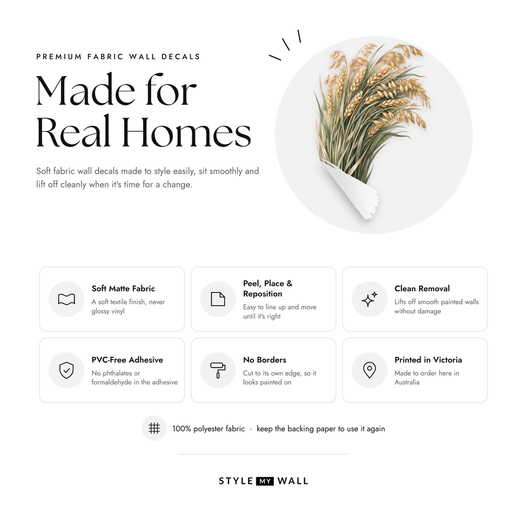 Tall Wildflower Meadow Wall Sticker Decals: soft matte fabric wall decals that peel, stick and reposition, printed in Victoria