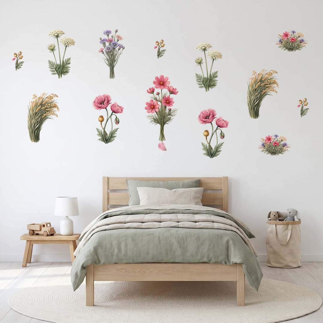 Tall Wildflower Meadow Wall Sticker Decals wall decals on a boy's bedroom wall (Feature Wall (Medium) size)