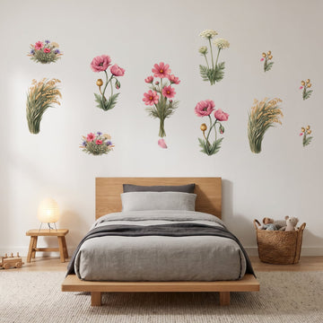 Tall Wildflower Meadow Wall Sticker Decals wall decals on a boy's bedroom wall (Feature Wall (Medium) size)