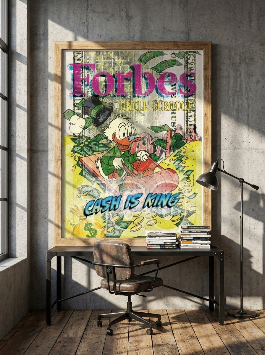 Modern wall art print styled on the wall in an industrial loft home office