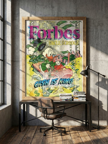 Modern wall art print styled on the wall in an industrial loft home office