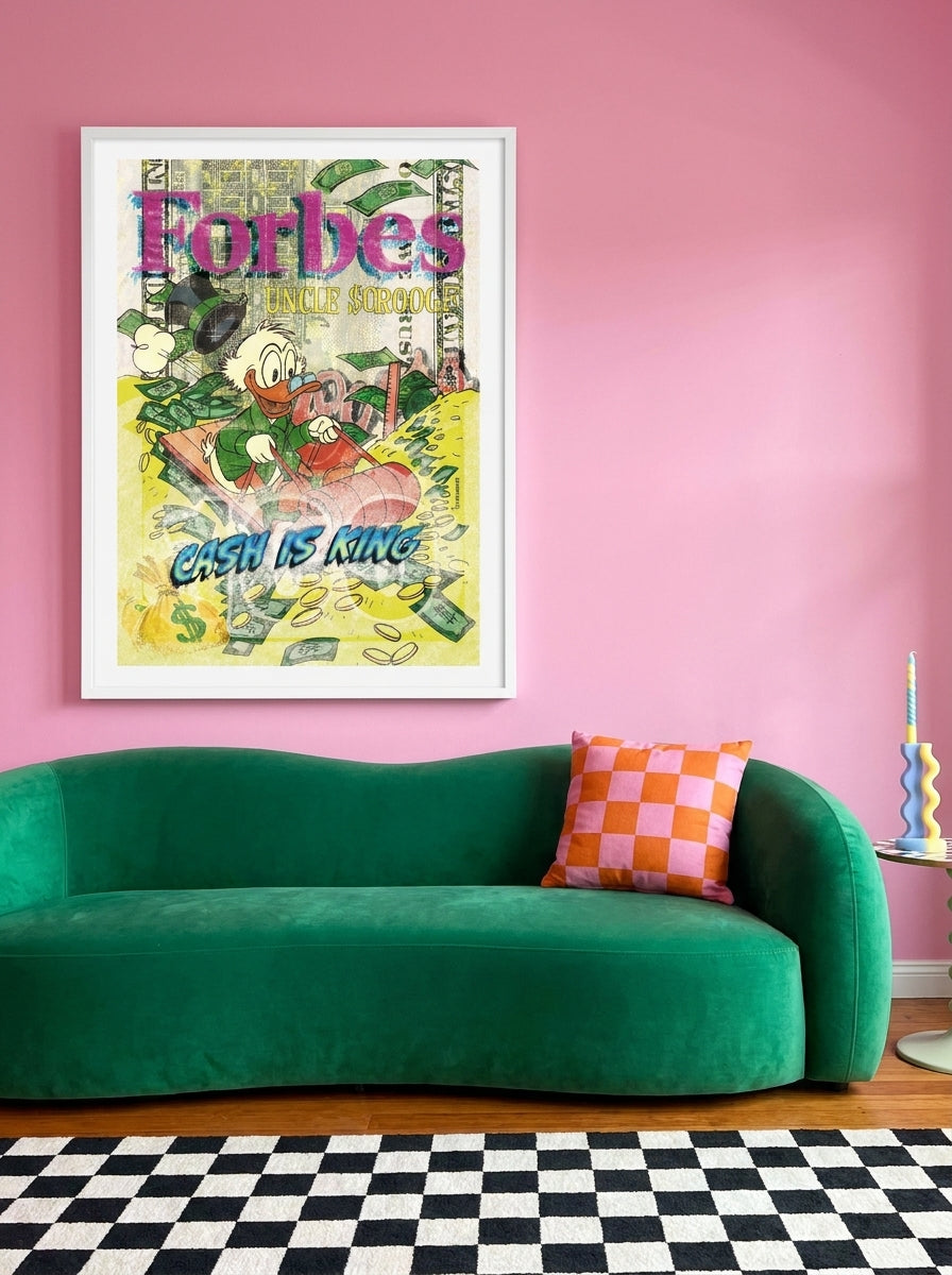 Modern wall art print styled on the wall in a colourful eclectic living room