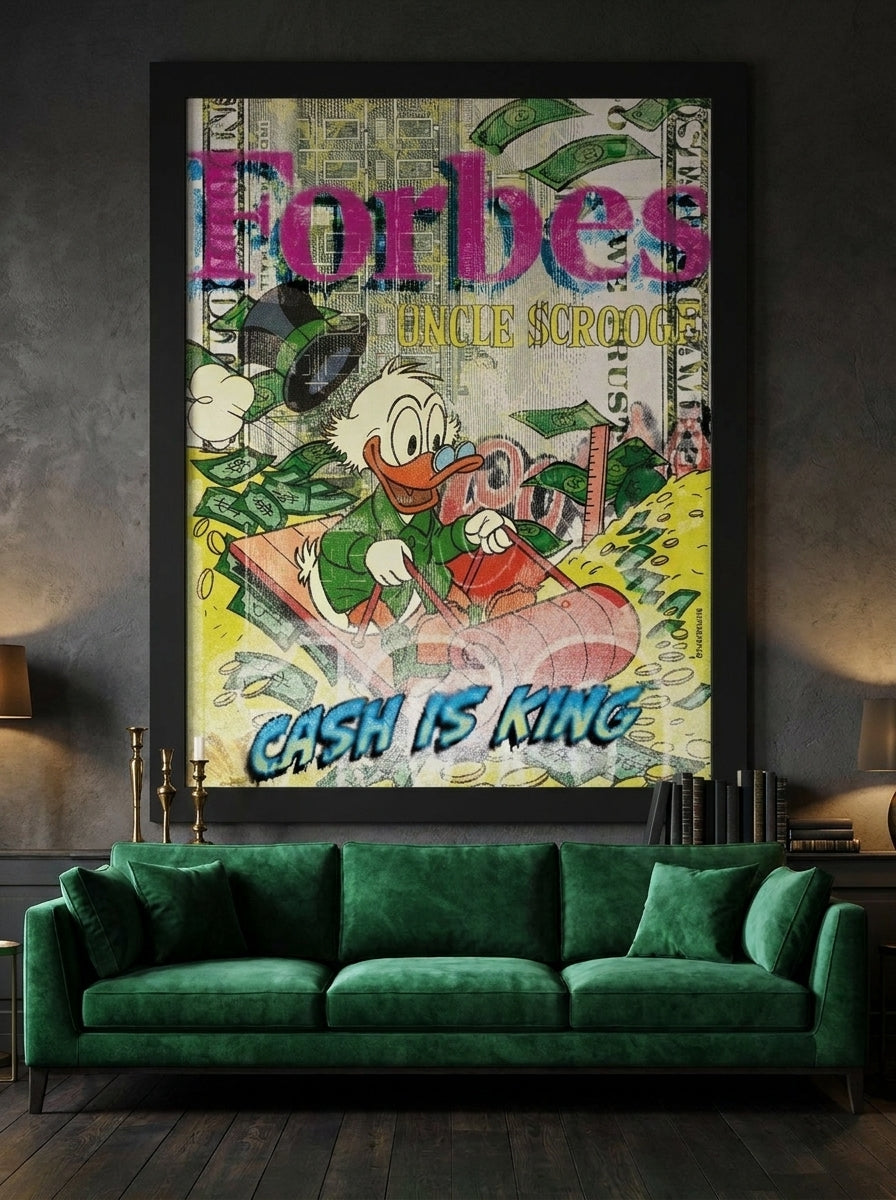 Oversized statement modern wall art print styled on the wall in a moody living room