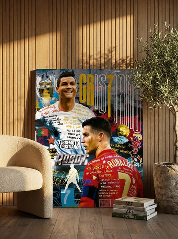 Stretched canvas wall art leaning against the wall in a luxe home office