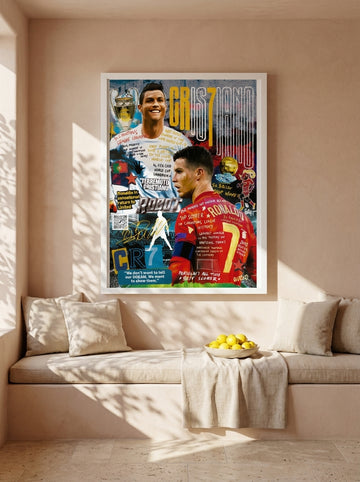 Modern wall art print styled on the wall in a Mediterranean living room