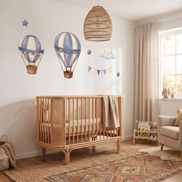 Dusty Blue Hot Air Balloons Wall Sticker Decals wall decals: the whole room from a corner in a nursery