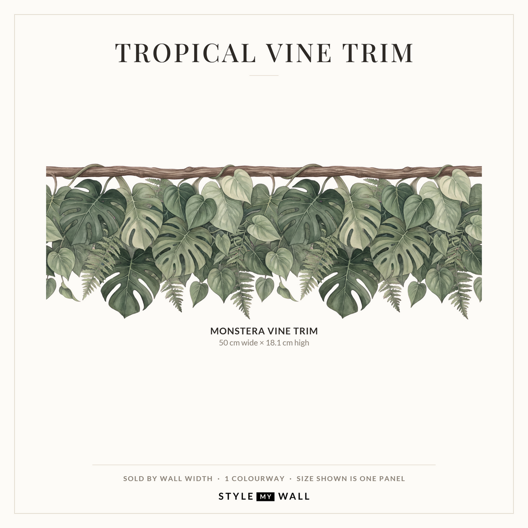 Monstera Vine Trim Wall Sticker Decals: 1 m wall sizes