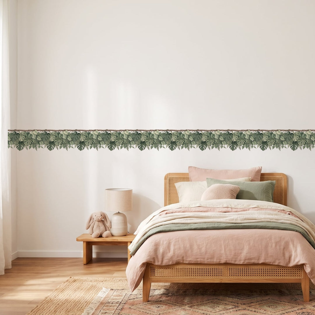 Monstera Vine Trim Wall Sticker Decals wall decals on a girl's bedroom wall (5 m (10 x 50 cm) size)