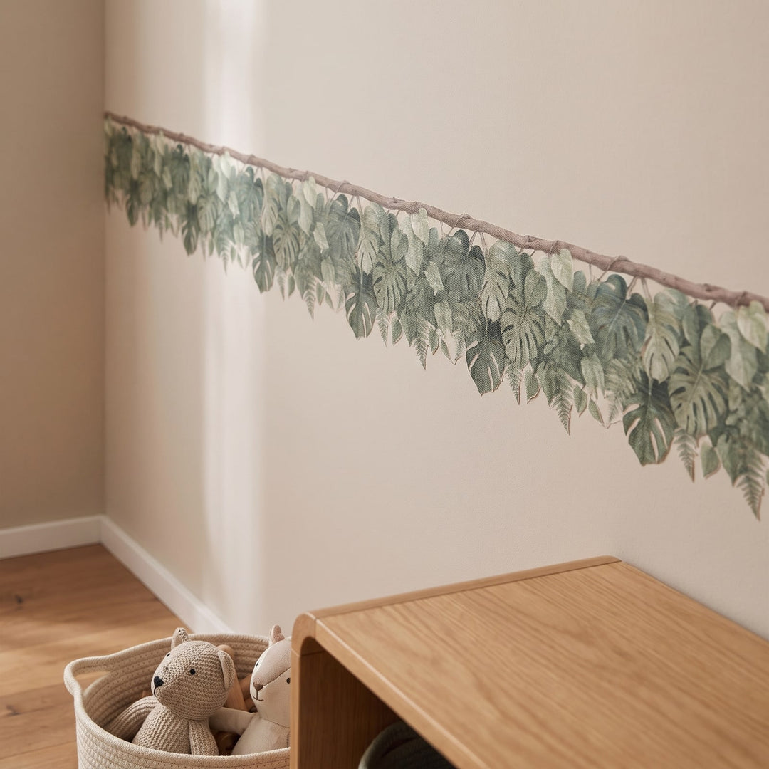 Monstera Vine Trim Wall Sticker Decals wall decals: a close-up of the decals from one side in a kids' room