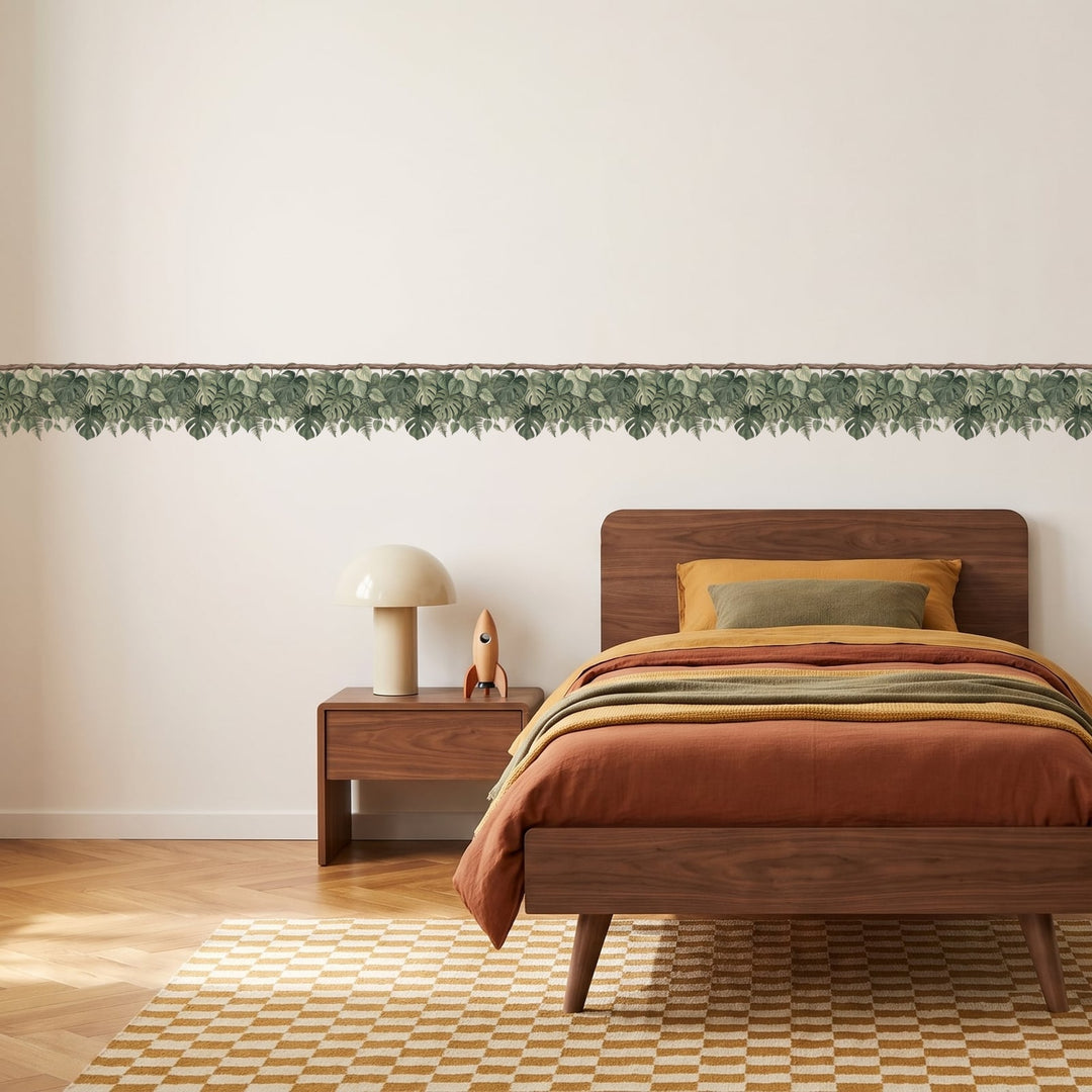 Monstera Vine Trim Wall Sticker Decals wall decals on a boy's bedroom wall (3 m (6 x 50 cm) size)