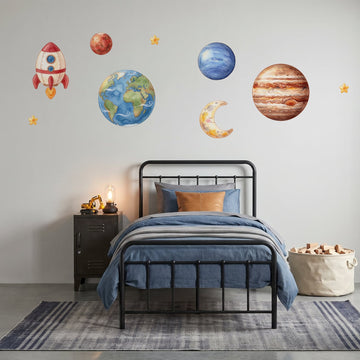 Storybook Solar System Wall Sticker Decals wall decals on a boy's bedroom wall (Full Room (Large) size)