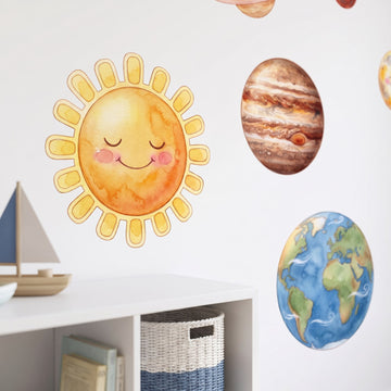 Storybook Solar System Wall Sticker Decals wall decals: a close-up of the decals from one side in a kids' room