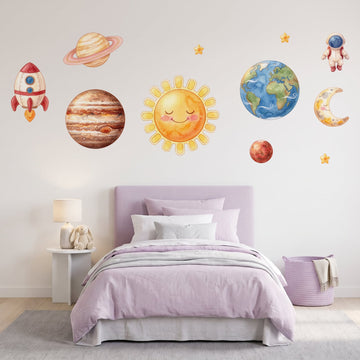 Storybook Solar System Wall Sticker Decals wall decals on a girl's bedroom wall (Feature Wall (Medium) size)