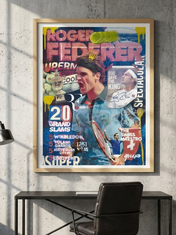 Modern wall art print styled on the wall in an industrial loft home office