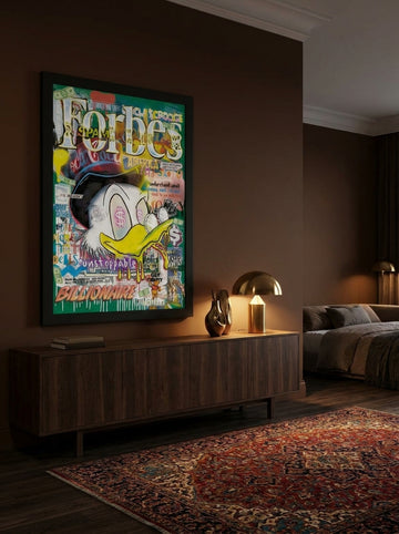 Oversized statement modern wall art print styled on the wall in a moody living room