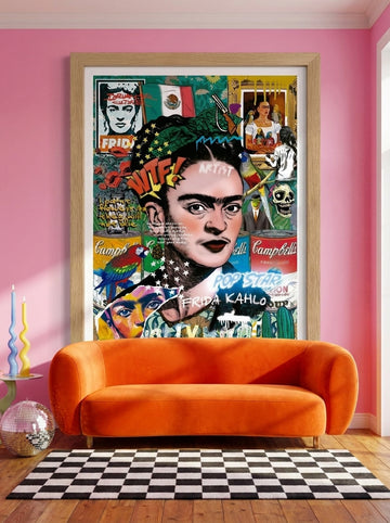 Modern wall art print styled on the wall in a colourful eclectic living room