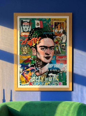 Modern wall art print styled on the wall in a colourful eclectic living room