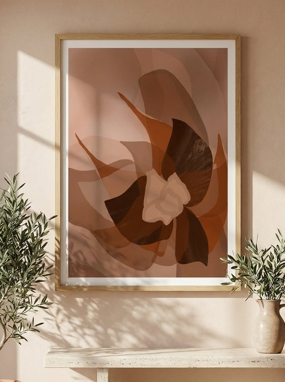 Modern wall art print styled on the wall in a Mediterranean living room