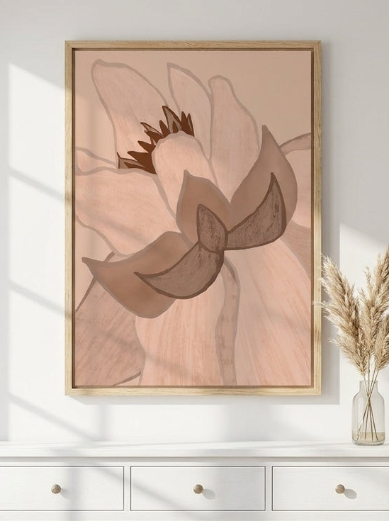 Modern wall art print styled on the wall in a coastal bathroom