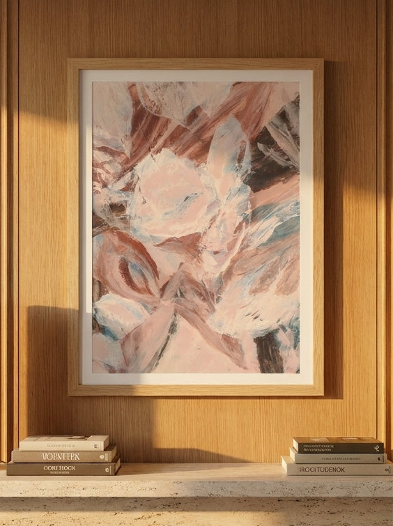 Modern wall art print styled on the wall in a luxe living room