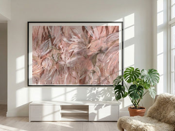 Oversized statement modern wall art print styled on the wall in a bright Scandinavian living room