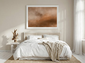 Modern wall art print styled on the wall in a coastal bedroom
