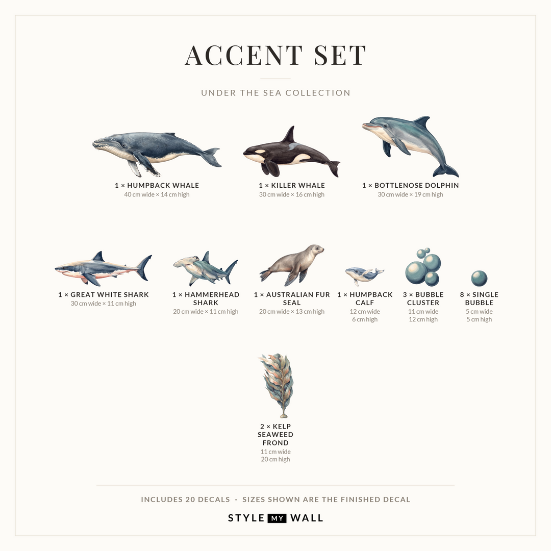 Under the Sea Wall Sticker Decals: Accent Set sizes