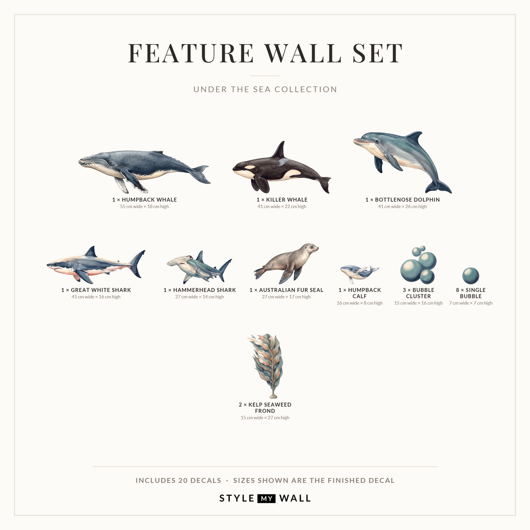 Under the Sea Wall Sticker Decals: Feature Wall Set sizes