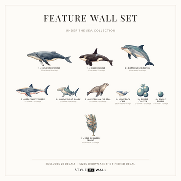 Under the Sea Wall Sticker Decals: Feature Wall Set sizes