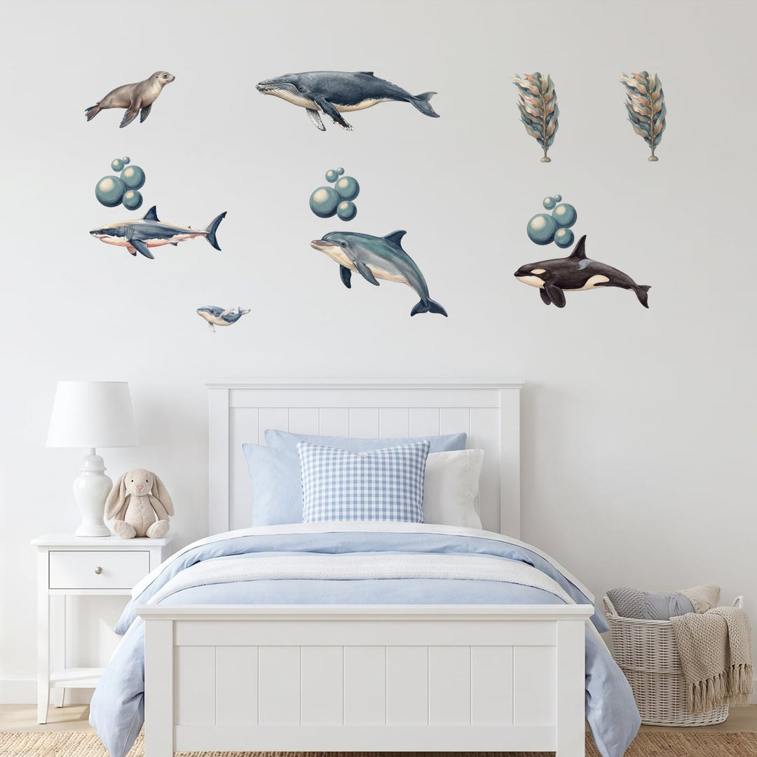 Under the Sea Wall Sticker Decals wall decals on a girl's bedroom wall (Feature Wall (Medium) size)