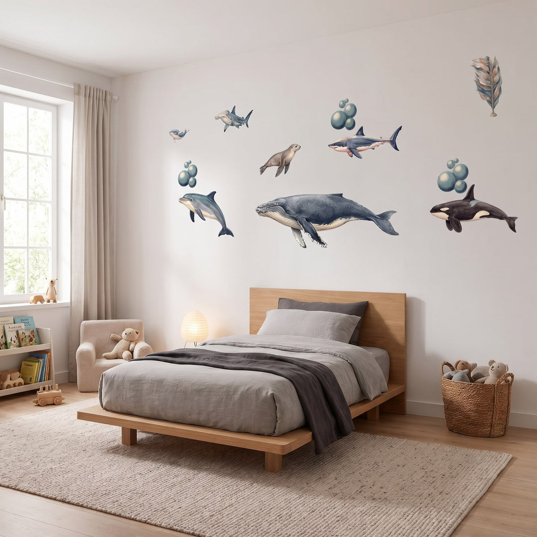 Under the Sea Wall Sticker Decals wall decals: the whole room from a corner in a boy's bedroom
