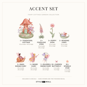 Fairy Cottage Garden Wall Sticker Decals: Accent Set sizes