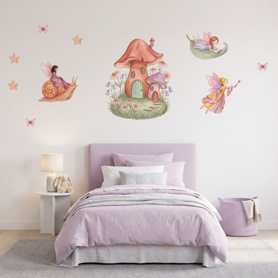 Fairy Cottage Garden Wall Sticker Decals wall decals on a girl's bedroom wall (Full Room (Large) size)