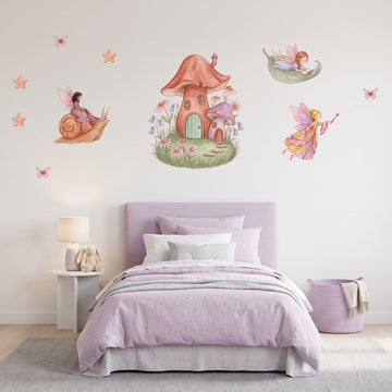 Fairy Cottage Garden Wall Sticker Decals wall decals on a girl's bedroom wall (Full Room (Large) size)
