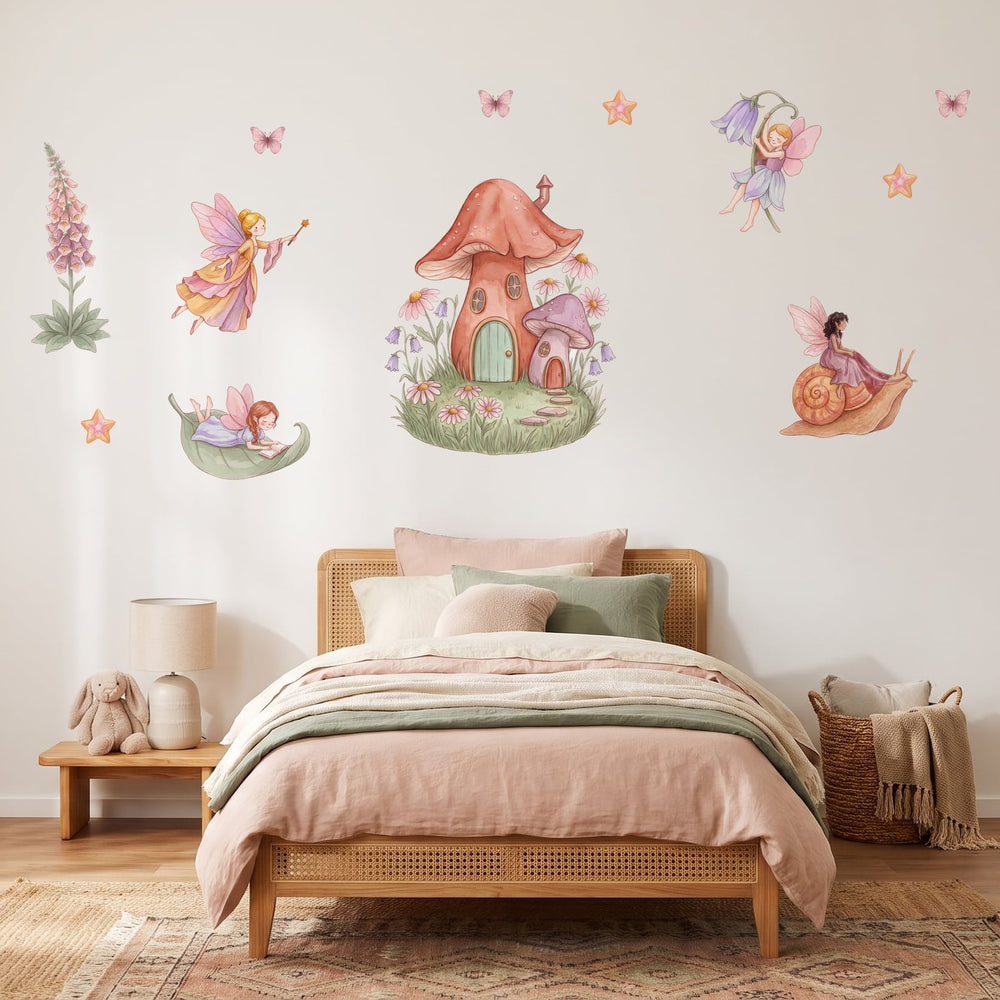 Fairy Cottage Garden Wall Sticker Decals wall decals on a girl's bedroom wall (Full Room (Large) size)