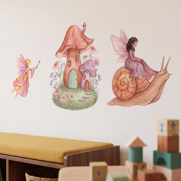 Fairy Cottage Garden Wall Sticker Decals wall decals: a close-up of the decals from one side in a playroom