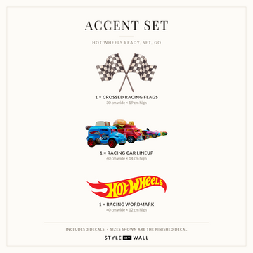 Hot Wheels Ready, Set, Go Wall Sticker Decals: Accent Set sizes
