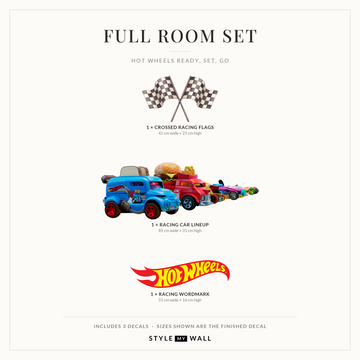 Hot Wheels Ready, Set, Go Wall Sticker Decals: Full Room Set sizes