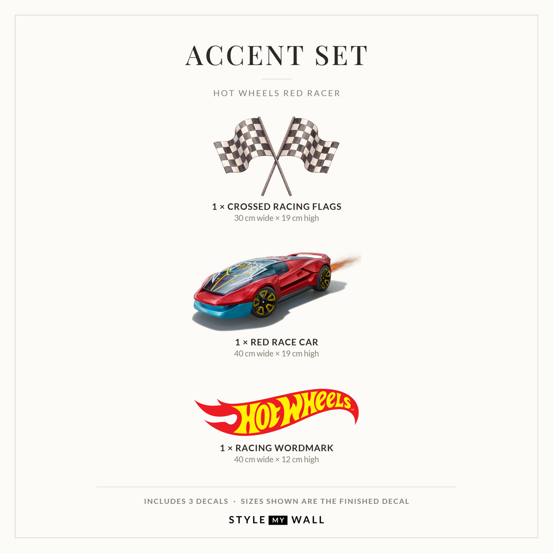 Hot Wheels Red Racer Wall Sticker Decals: Accent Set sizes