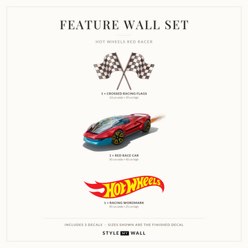 Hot Wheels Red Racer Wall Sticker Decals: Feature Wall Set sizes