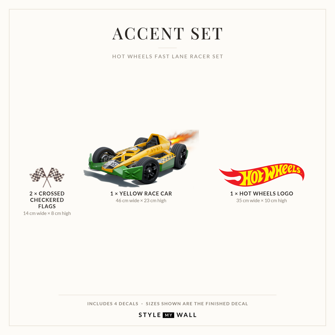 Hot Wheels Fast Lane Racer Set Wall Sticker Decals: Accent Set sizes