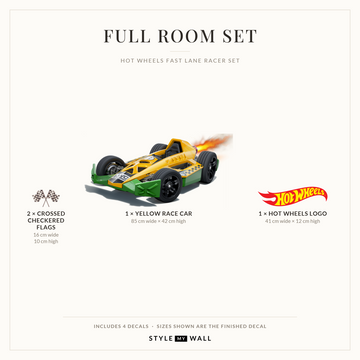 Hot Wheels Fast Lane Racer Set Wall Sticker Decals: Full Room Set sizes