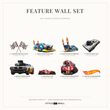 Hot Wheels Speed Demons Wall Sticker Decals: Feature Wall Set sizes
