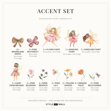 Enchanted Fairy Garden Set Wall Sticker Decals: Accent Set sizes