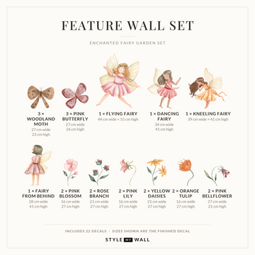 Enchanted Fairy Garden Set Wall Sticker Decals: Feature Wall Set sizes
