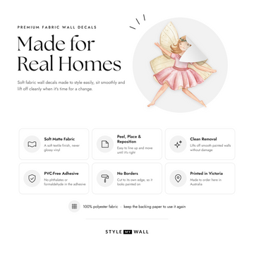 Enchanted Fairy Garden Set Wall Sticker Decals: soft matte fabric wall decals that peel, stick and reposition, printed in Victoria