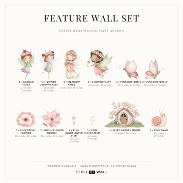 Pastel Illustration Fairy Garden Wall Sticker Decals: Feature Wall Set sizes