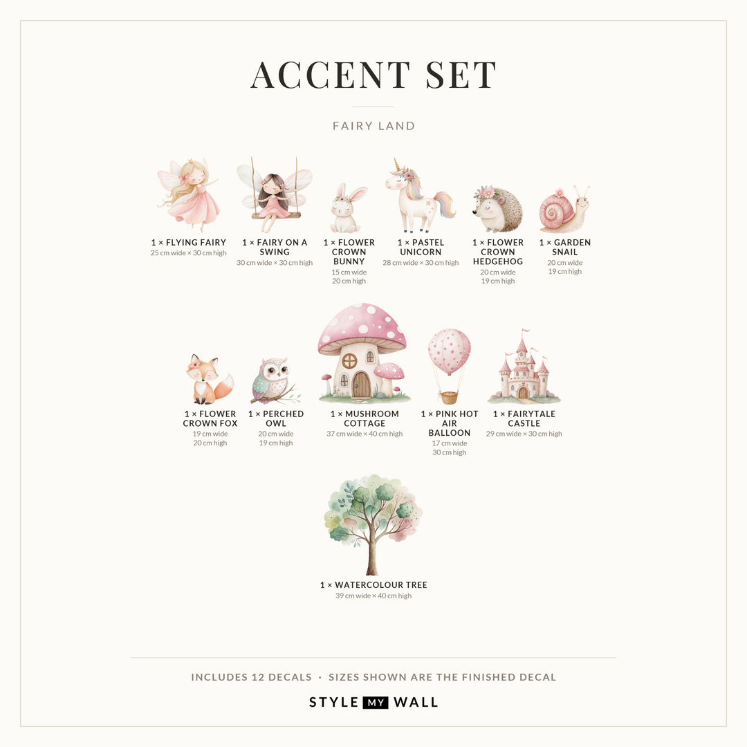 Fairy Land Wall Sticker Decals: Accent Set sizes
