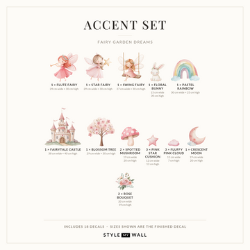 Fairy Garden Dreams Wall Sticker Decals: Accent Set sizes